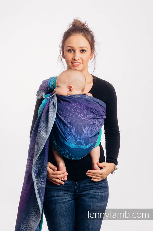 Żakardowa chusta kółkowa do noszenia dzieci, (100% bawełna), ramię bez zakładek - SOWY BUBO - ZMROK - standard 1.8m #babywearing