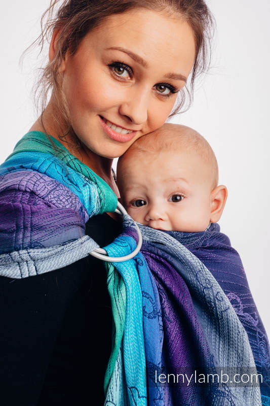 Żakardowa chusta kółkowa do noszenia dzieci, (100% bawełna) - SOWY BUBO - ZMROK - long 2.1m #babywearing