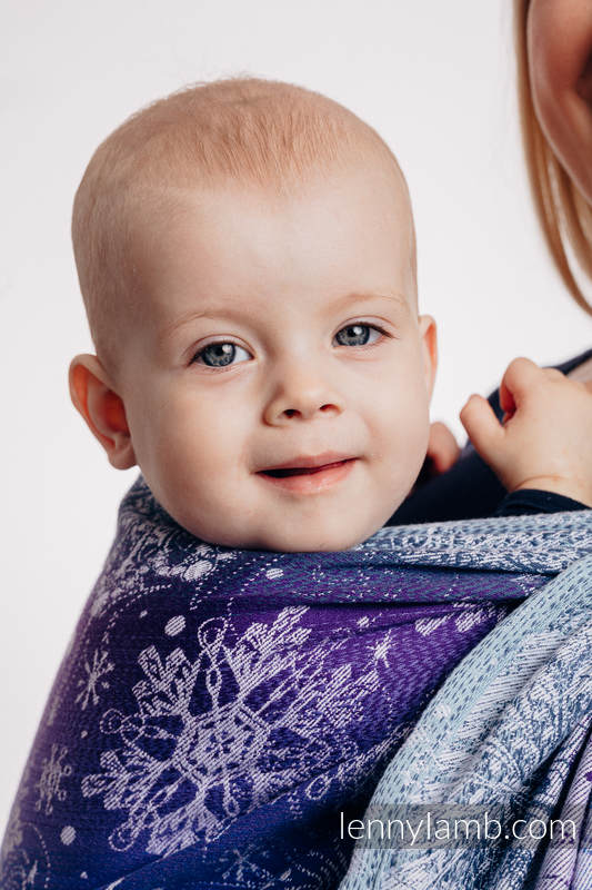 Żakardowa chusta kółkowa do noszenia dzieci, 100% bawełna, ramię bez zakładek - KRÓLOWA ŚNIEGU - KRYSZTAŁ - long 2.1m #babywearing