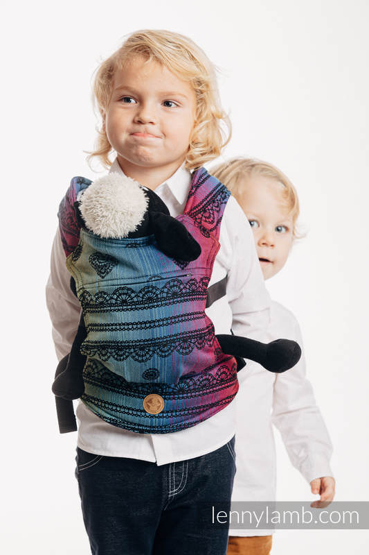 Mochila portamuñecos hecha de tejido, 100% algodón - RAINBOW LACE DARK #babywearing