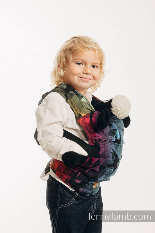 Doll Carrier made of woven fabric, 100% cotton - SWALLOWS RAINBOW DARK #babywearing