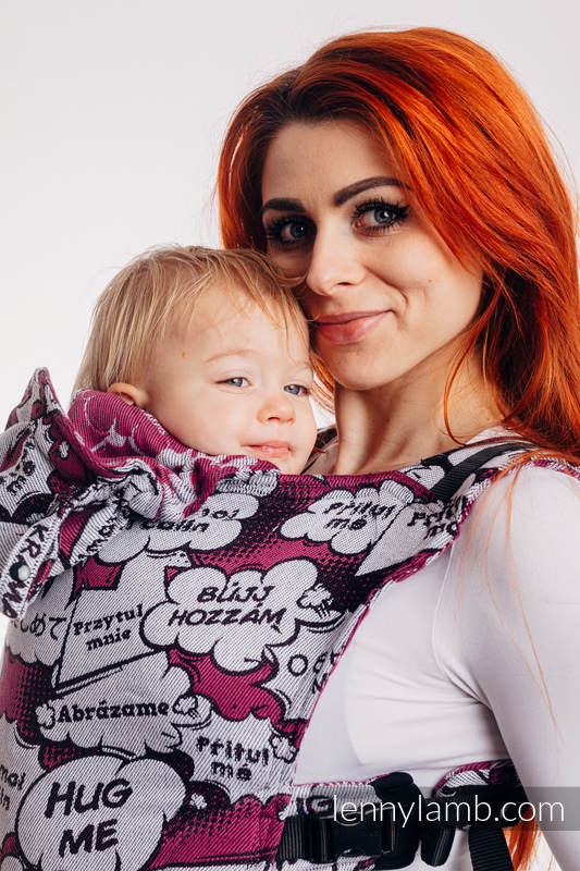 LennyGo Ergonomic Carrier, Toddler Size, jacquard weave 100% cotton - HUG ME - PINK #babywearing