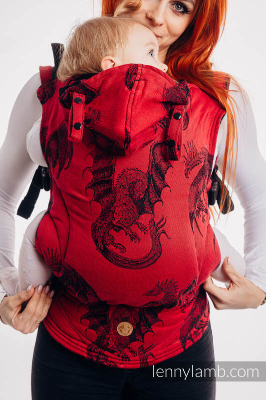 Nosidełko Ergonomiczne LennyGo z tkaniny żakardowej 100% bawełna , rozmiar Toddler - DRAGON - OGIEŃ I KREW #babywearing