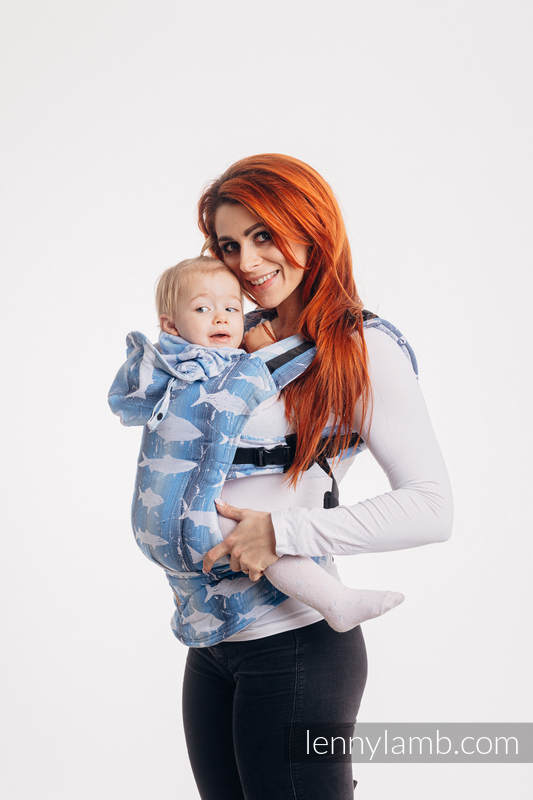 LennyGo Porte-bébé ergonomique, taille bébé, jacquard 100% coton - FISH'KA - BIG BLUE #babywearing