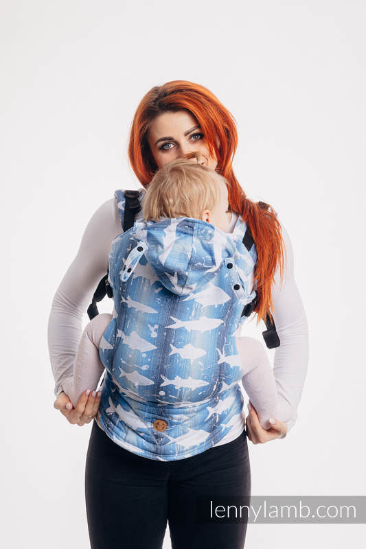 Nosidełko Ergonomiczne LennyGo z tkaniny żakardowej 100% bawełna , rozmiar Toddler - FISH'KA - WIELKI BŁĘKIT #babywearing