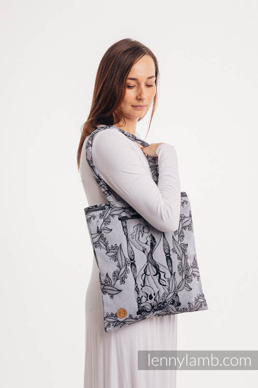 Einkaufstasche, hergestellt aus gewebtem Stoff (100% Baumwolle) - TIME (with skull)  #babywearing