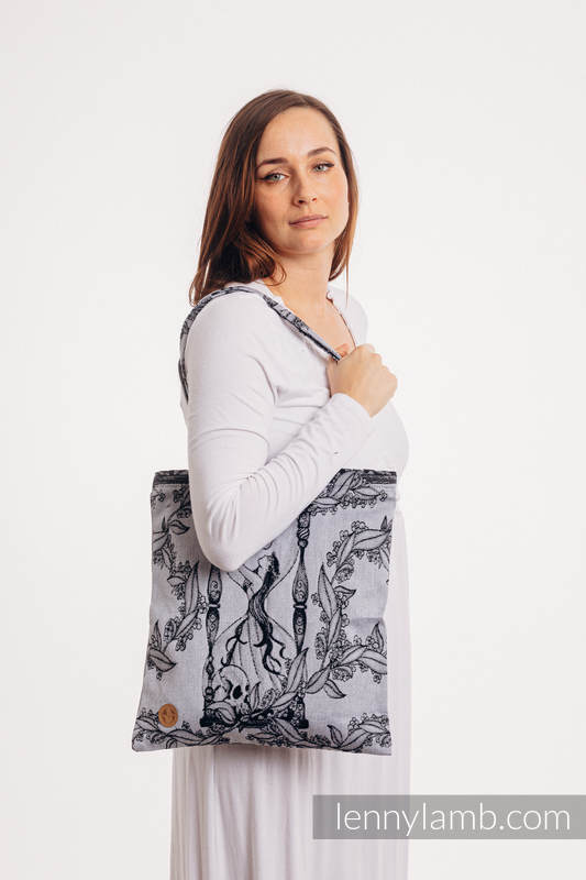 Einkaufstasche, hergestellt aus gewebtem Stoff (100% Baumwolle) - TIME (with skull)  #babywearing