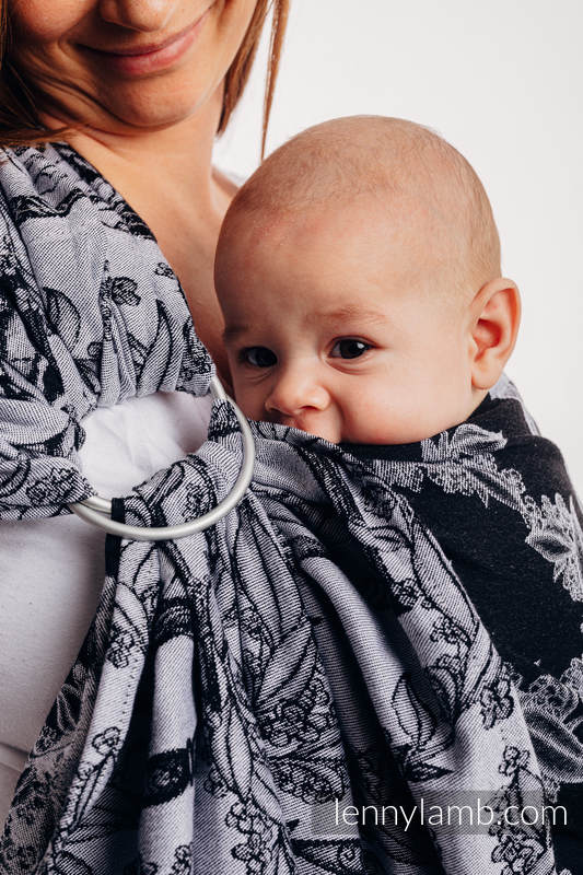 Fascia ad anelli, tessitura Jacquard (100% cotone), spalla aperta - TIME (with skull) - taglia standard 1.8m #babywearing