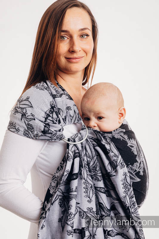 Ringsling, Jacquard Weave (100% cotton) - with gathered shoulder - Time (with skull) - long 2.1m #babywearing