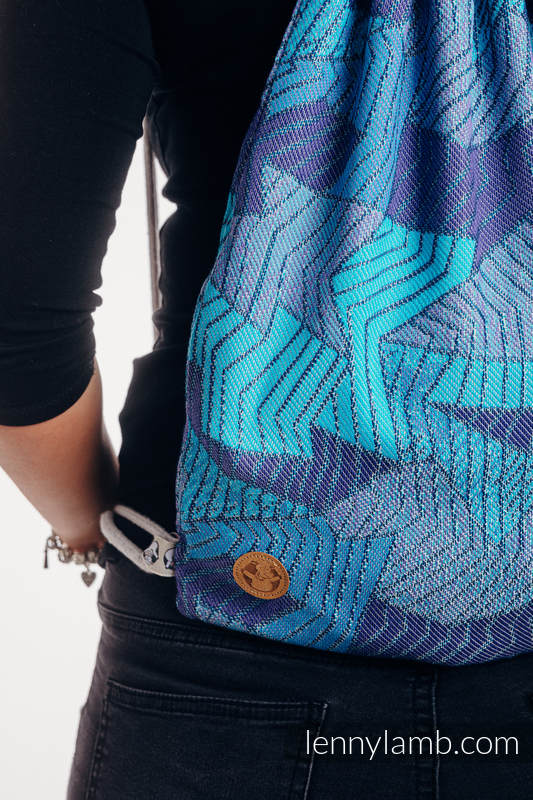 Mochila portaobjetos hecha de tejido de fular (100% algodón) - PRISM - BLUE RAY - talla estándar 32cmx43cm #babywearing