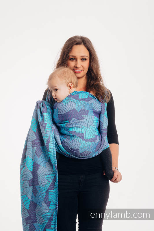 Żakardowa chusta do noszenia dzieci, bawełna - PRYZMAT - NIEBIESKI PROMYK  - rozmiar XS #babywearing
