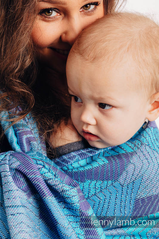 Żakardowa chusta do noszenia dzieci, bawełna - PRYZMAT - NIEBIESKI PROMYK  - rozmiar XL #babywearing