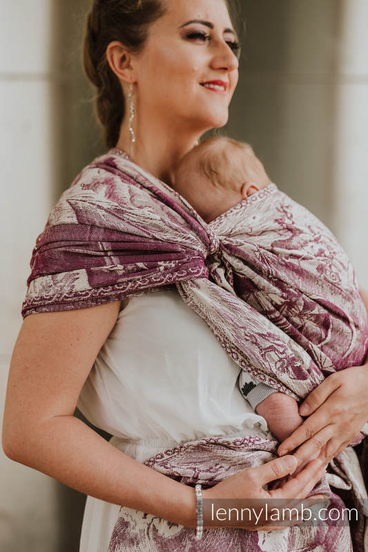 Baby Wrap, Jacquard Weave (60% cotton, 40% Merino wool) - GALLEONS BURGUNDY & CREAM - size XS #babywearing