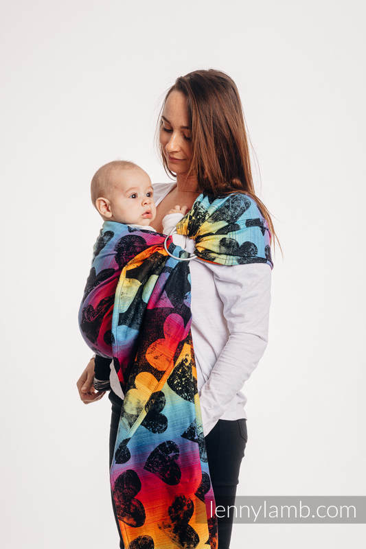 Żakardowa chusta kółkowa do noszenia dzieci, bawełna - LOVKA TĘCZOWA DARK - long 2.1m #babywearing