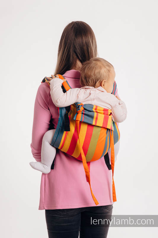 Nosidło Klamrowe ONBUAHIMO z tkaniny skośno-krzyżowej (100% bawełna), rozmiar Toddler - POMARAŃCZOWA ZUMBA (drugi gatunek) #babywearing