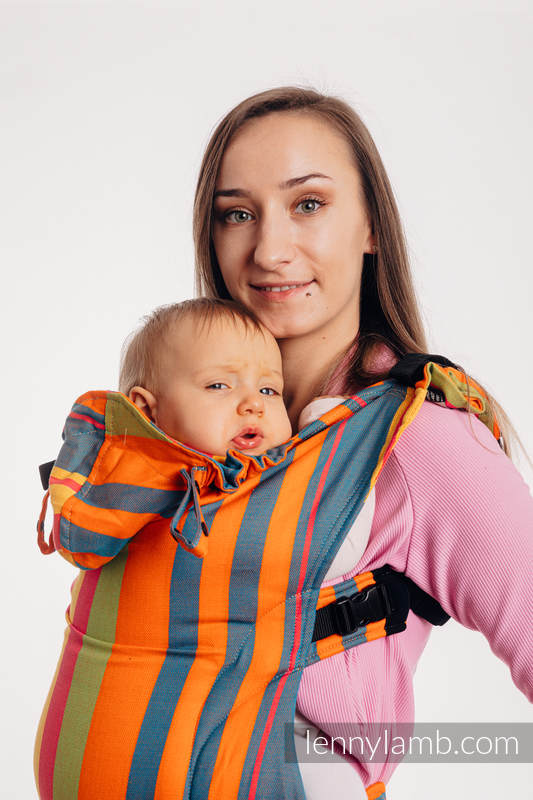Nosidełko Ergonomiczne LennyGo z tkaniny skośnokrzyżowej 100% bawełna , rozmiar Baby - POMARAŃCZOWA ZUMBA #babywearing