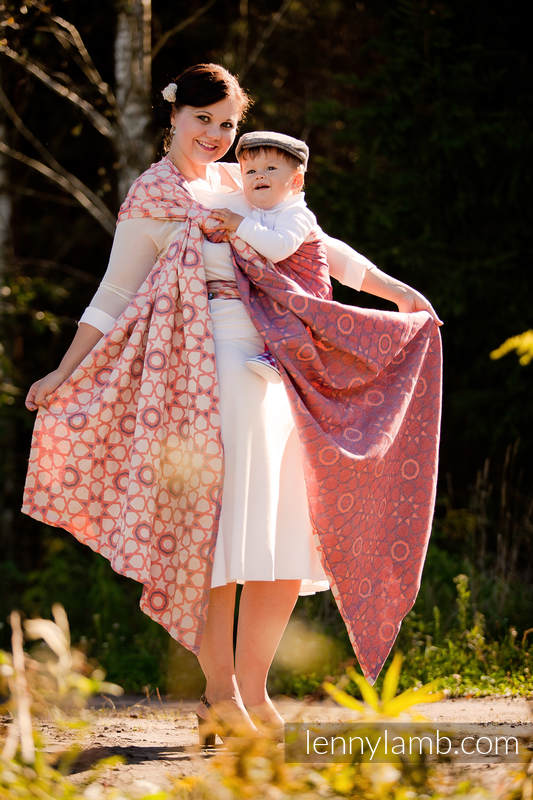 Żakardowa chusta do noszenia dzieci, bawełna - Pomarańczowy Kalejdoskop - rozmiar S (drugi gatunek) #babywearing