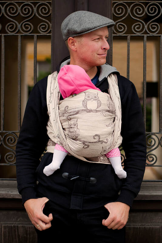 Baby Wrap, Jacquard Weave (100% cotton) - Bubo Owls Brown & Beige - size M #babywearing