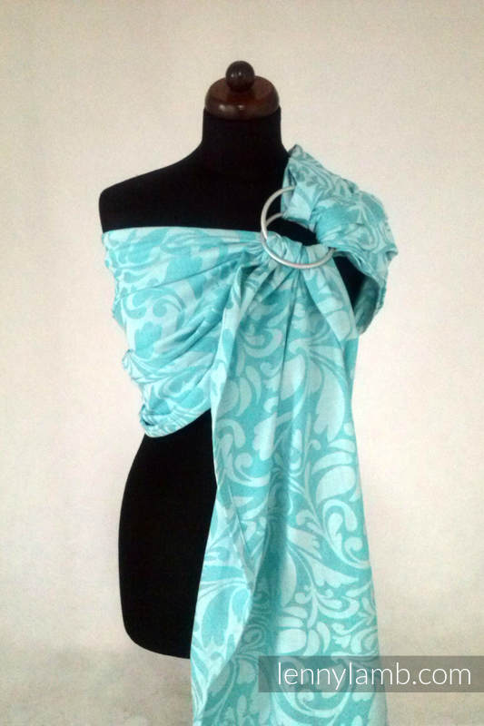 Ringsling, Jacquard Weave (100% cotton) - Twisted Leaves Turquoise & White - long 2.1m #babywearing