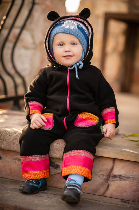 Fleece Romper - size 74 - black with Cherry Lace #babywearing