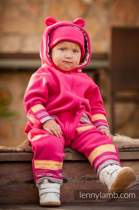 Kombinezon Polarowy - rozmiar 62 - różowy z Waniliową Koronką #babywearing