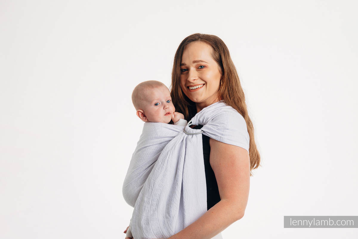 Żakardowa chusta kółkowa do noszenia dzieci, bawełna, ramię bez zakładek - PAWI OGON - BLANCO - long 2.1m #babywearing
