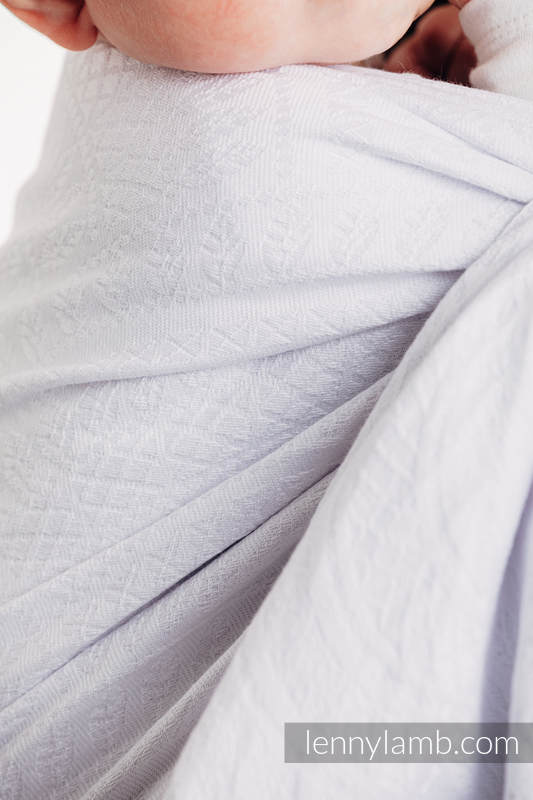 Bandolera de anillas, tejido Jacquard (100% algodón) - con plegado simple - PEACOCK’S TAIL - BLANCO - long 2.1m #babywearing