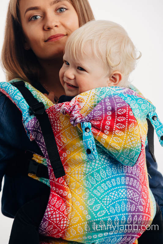 Marsupio Ergonomico LennyGo, misura Baby, tessitura jacquard 100% cotone - PEACOCK'S TAIL - FUNFAIR  #babywearing