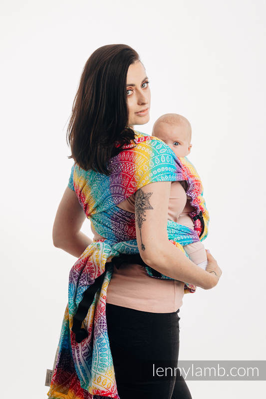 Mochila LennyHybrid Half Buckle, talla estándar, tejido jaqurad 100% algodón - PEACOCK’S TAIL - FUNFAIR  #babywearing