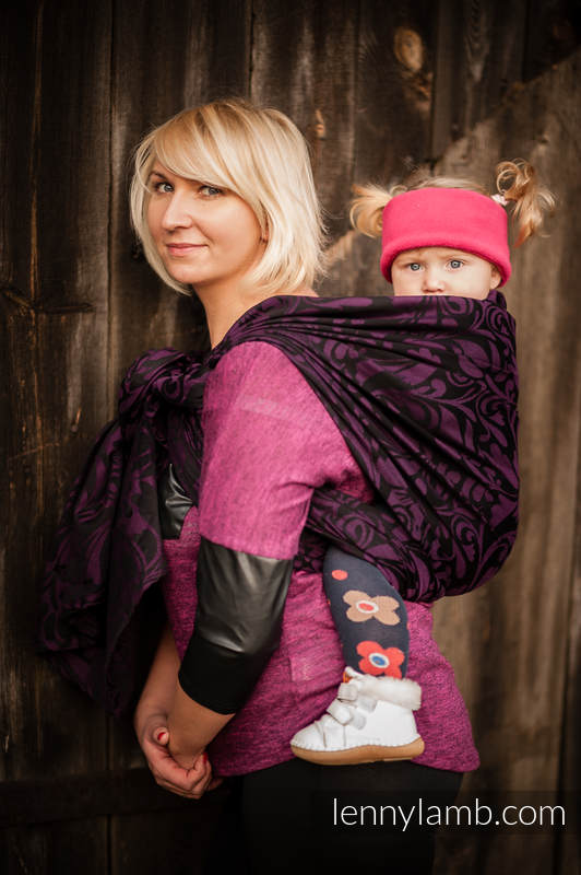 Żakardowa chusta do noszenia dzieci, bawełna - Zakręcone Liście Ciemna Purpura - rozmiar S (drugi gatunek) #babywearing