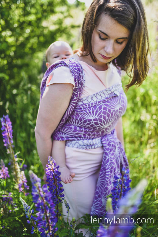 Żakardowa chusta do noszenia dzieci, 100% len - LOTOS - PURPUROWY - rozmiar S #babywearing