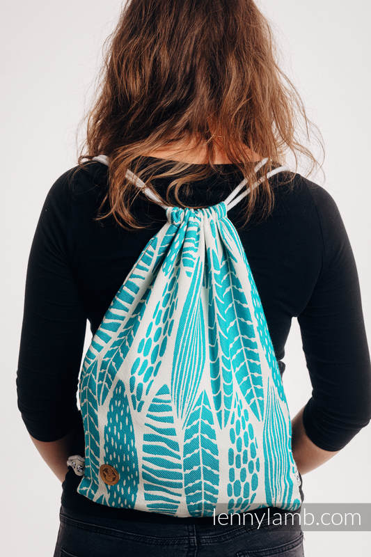 Sackpack made of wrap fabric (100% cotton) - SKETCHES OF NATURE - SEA GREEN - standard size 32cmx43cm #babywearing