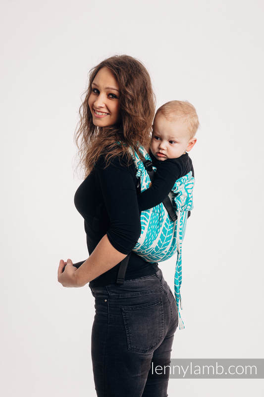 Lenny Buckle Onbuhimo baby carrier, toddler size, jacquard weave (100% cotton) - SKETCHES OF NATURE - SEA GREEN #babywearing