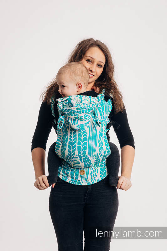 LennyGo Porte-bébé ergonomique, taille bébé, jacquard 100% coton, SKETCHES OF NATURE - SEA GREEN #babywearing