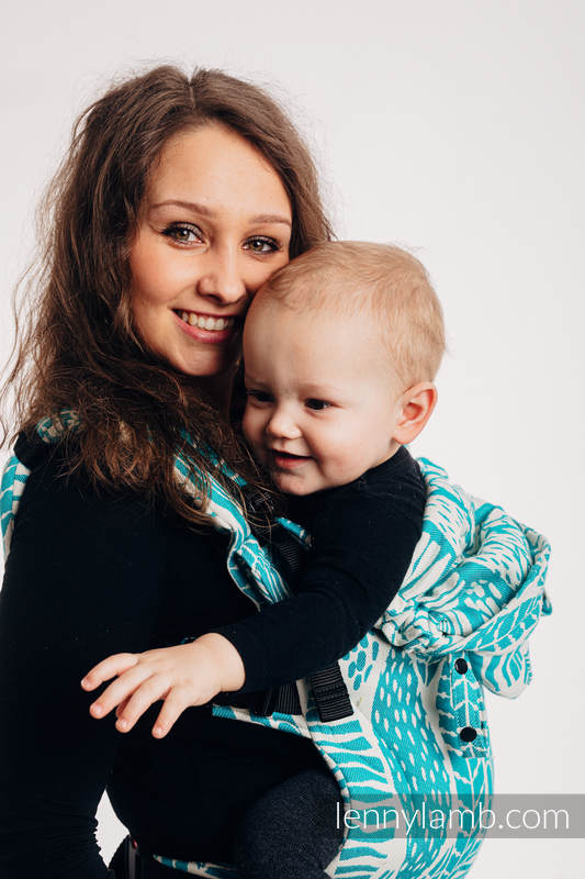 Nosidełko Ergonomiczne LennyGo z tkaniny żakardowej 100% bawełna , rozmiar Toddler - SZKICE NATURY - MORSKA ZIELEŃ #babywearing