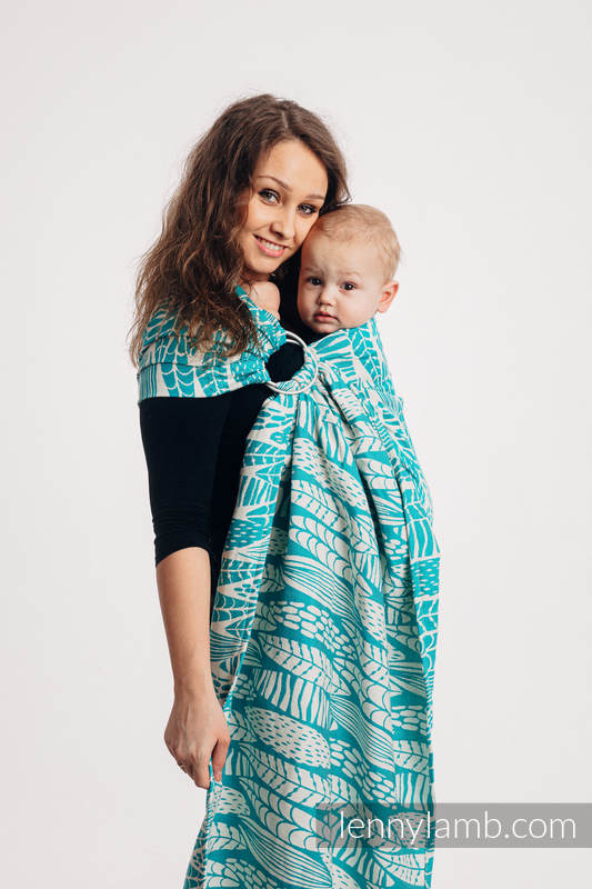 Ringsling, Jacquard Weave (100% cotton) - with gathered shoulder - SKETCHES OF NATURE - SEA GREEN - long 2.1m #babywearing