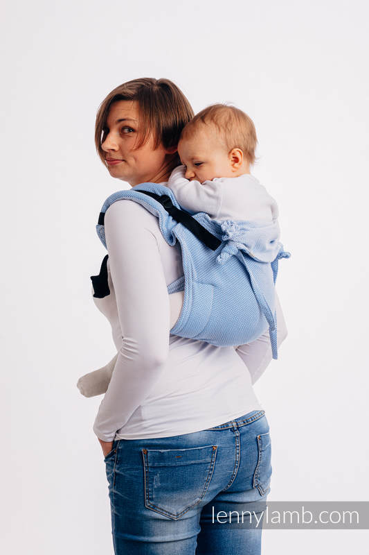 Nosidło Klamrowe ONBUHIMO splot jodełkowy (100% bawełna), rozmiar Standard - MAŁA JODEŁKA NIEBIESKA  #babywearing