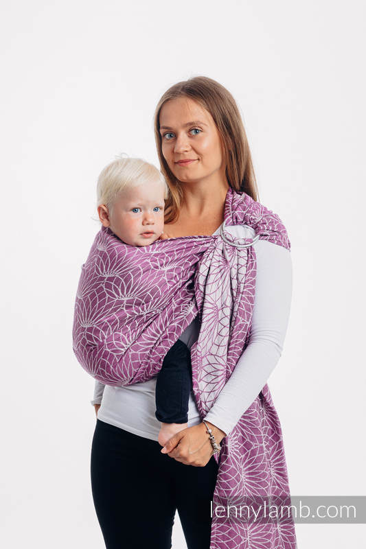 Żakardowa chusta kółkowa do noszenia dzieci, 100% len, ramię bez zakładek - LOTOS - PURPUROWY - long 2.1m #babywearing