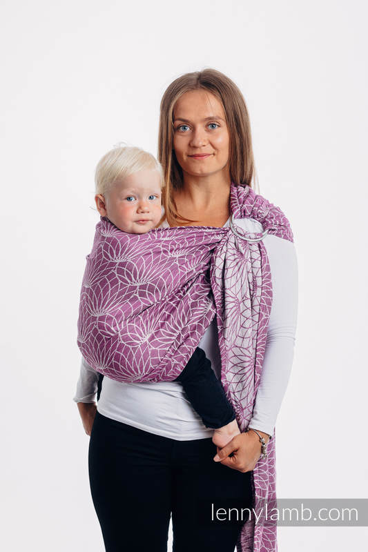 Żakardowa chusta kółkowa do noszenia dzieci, 100% len, ramię bez zakładek - LOTOS - PURPUROWY - long 2.1m #babywearing