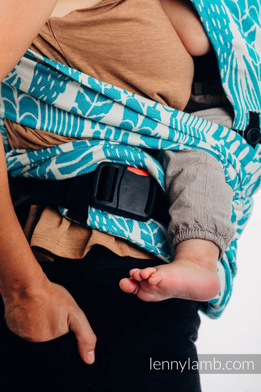 Porte-bébé LennyHybrid Half Buclke, taille standard, jacquard, 100% coton - SKETCHES OF NATURE - SEA GREEN #babywearing