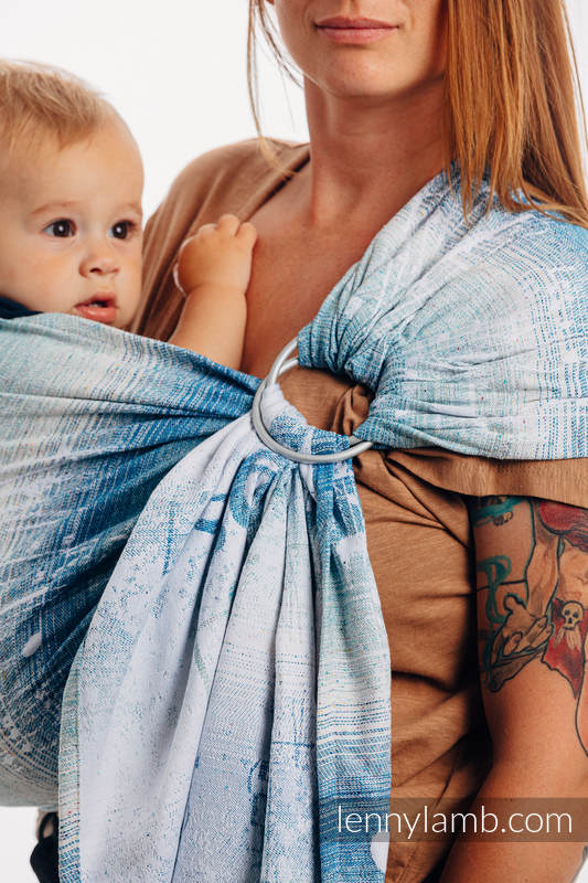 Ringsling, Jacquard Weave, with gathered shoulder (54% cotton, 46% silk) - SYMPHONY - OVER CLOUDS - standard 1.8m #babywearing