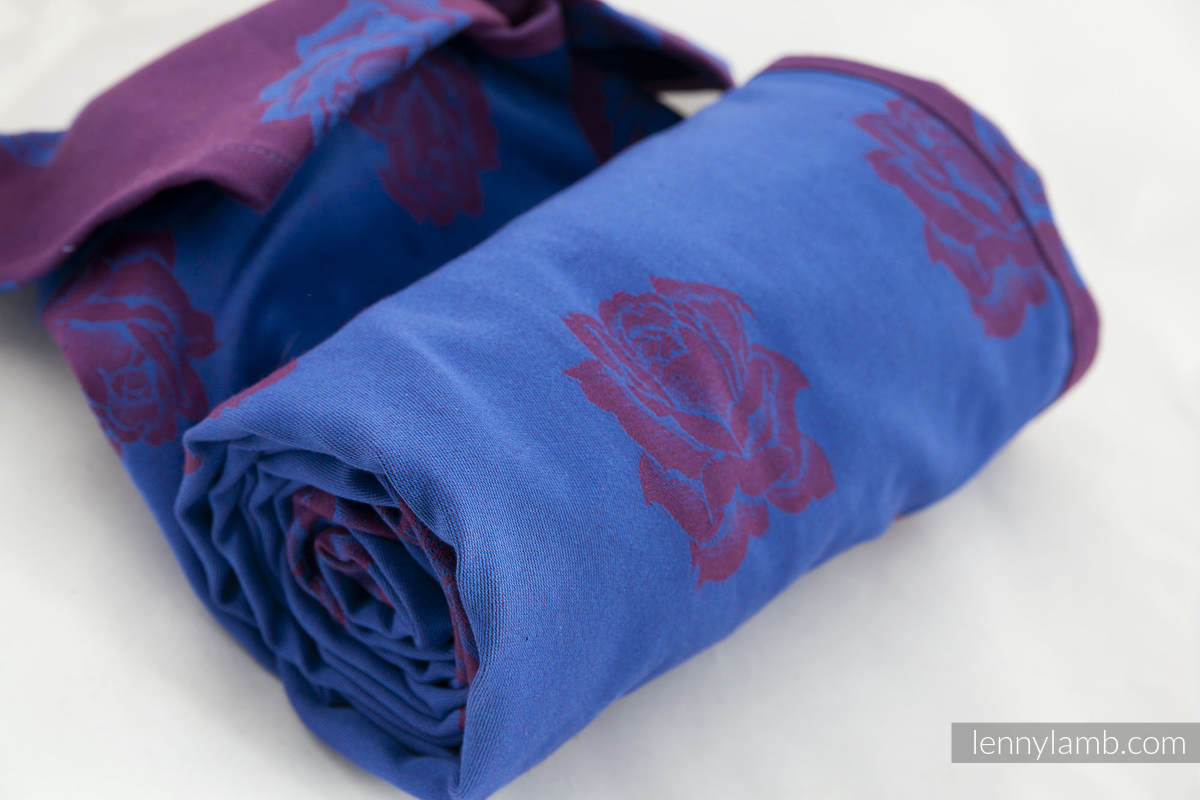 Baby Wrap, Jacquard Weave (100% cotton) - Blue and Purple Rose - size L #babywearing