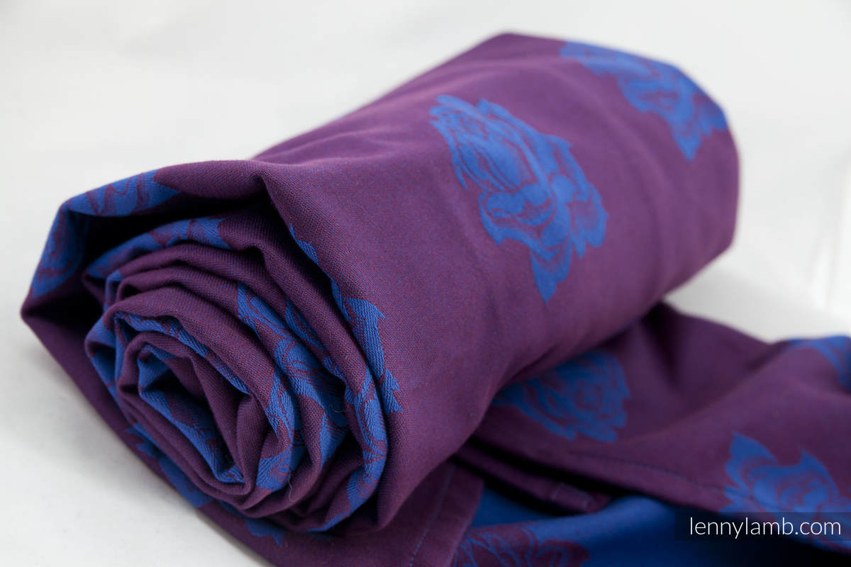 Żakardowa chusta do noszenia dzieci, bawełna - Purpurowa i Niebieska Róża - rozmiar L #babywearing