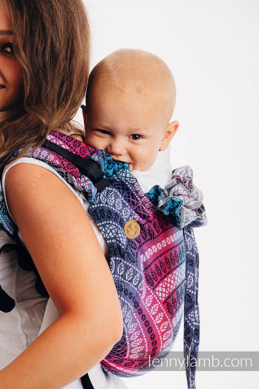 Lenny Buckle Onbuhimo baby carrier, standard size, jacquard weave  (65% cotton, 35% bamboo) - PEACOCK'S TAIL - DREAMSPACE #babywearing