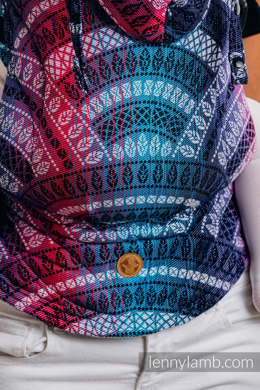 LennyGo Ergonomic Carrier, Baby Size, jacquard weave  (65% cotton, 35% bamboo) - PEACOCK'S TAIL - DREAMSPACE #babywearing