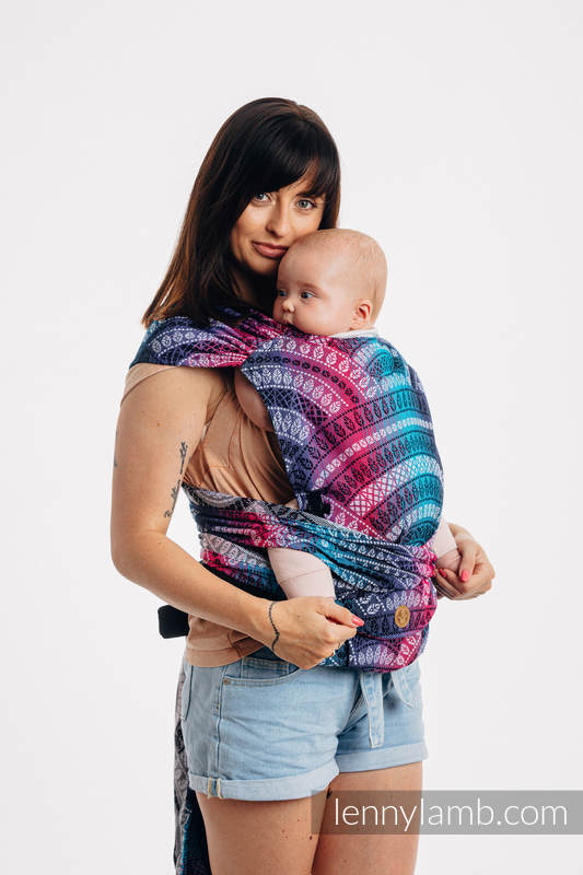 LennyHybrid Half Buckle Carrier, Standard Size, jacquard weave (65% cotton, 35% bamboo) - PEACOCK'S TAIL - DREAMSPACE #babywearing