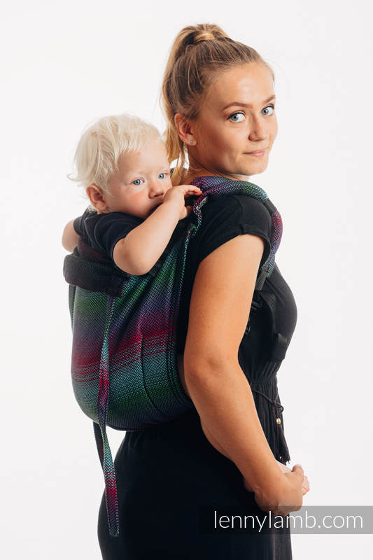 Lenny Buckle Onbuhimo baby carrier, standard size, herringbone weave (100% cotton) - LITTLE HERRINGBONE IMPRESSION DARK #babywearing