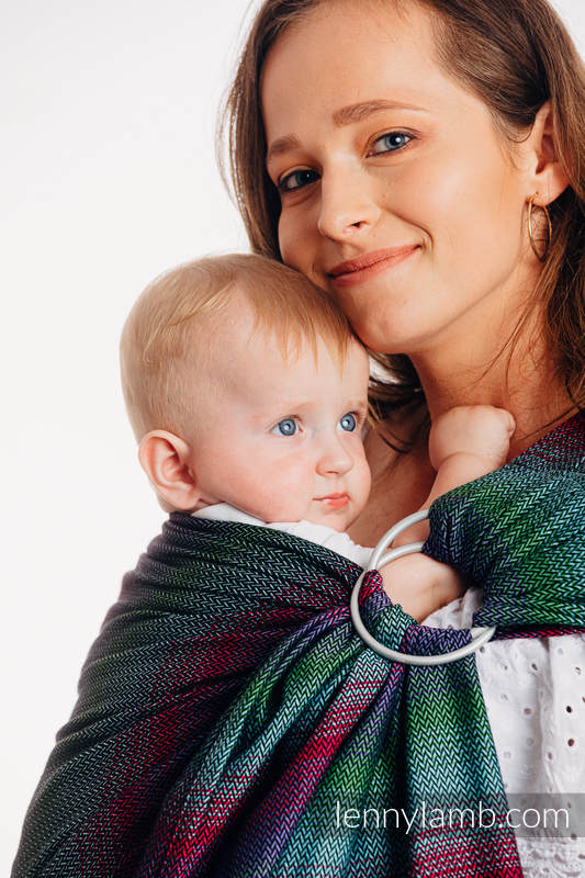 Bandolera de anillas, tejido espiga (100% algodón) - con plegado simple - LITTLE HERRINGBONE IMPRESSION DARK - long 2.1m (grado B) #babywearing