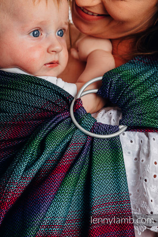 Chusta kółkowa do noszenia dzieci, splot jodełkowy, bawełna - MAŁA JODEŁKA IMPRESJA DARK - long 2.1m #babywearing