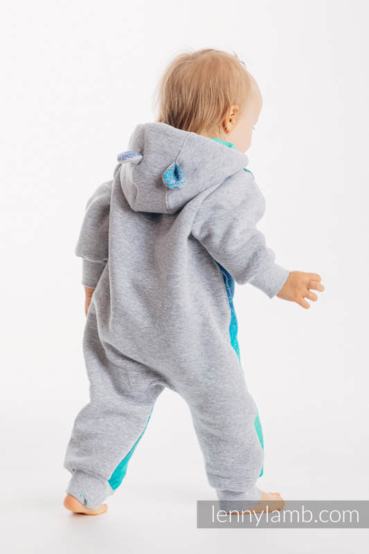 Grenouillère ours - taille 74 - Gris Chiné avec  Peacock's Tail - Fantasy #babywearing